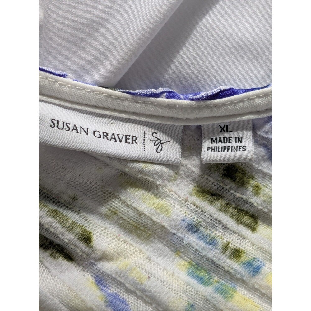 Susan Graver Tunic Top Womens XL Purple Yellow Watercolor Abstract Art To Wear - Picture 2 of 9